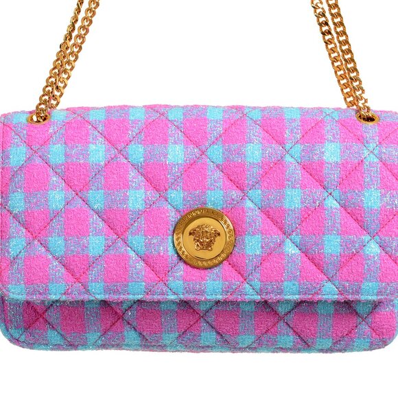 Versace Women's Wool Lurex Jacquard Gold Medusa Quilted Handbag Shoulder Bag - Picture 2 of 8